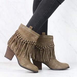 Sbicca Vintage Collection Fringe Suede Ankle Boots - Brown